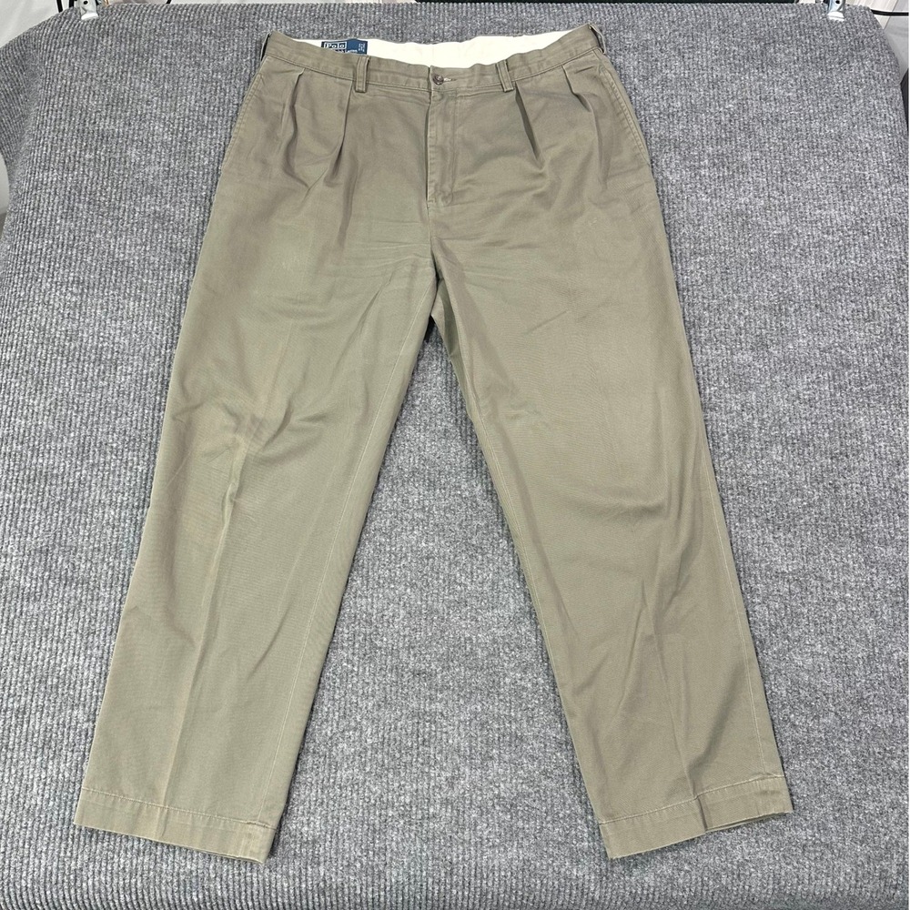 Polo Ralph Lauren Andrew Pant Mens 38x30 Khaki Cotton Pleated Chino Trousers Vtg